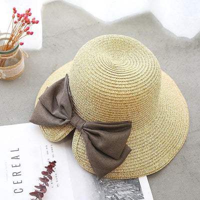 Summer Casual Solid Straw Bow Hat ACCESSORIES One Size Beige 