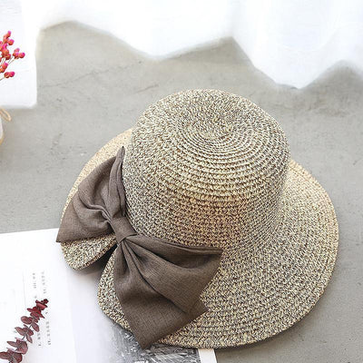 Summer Casual Solid Straw Bow Hat ACCESSORIES One Size Khaki 