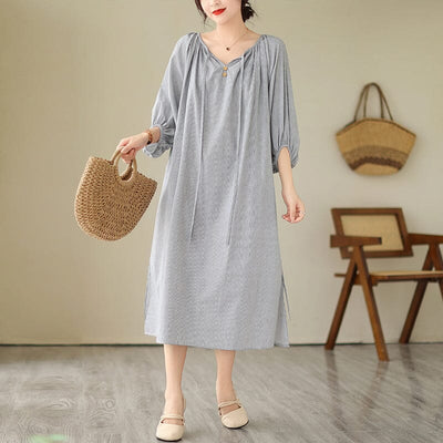 Summer Casual Stripe Minimalist Cotton Dress Jul 2023 New Arrival 