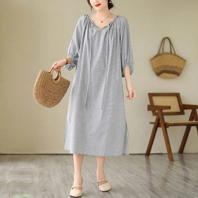 Summer Casual Stripe Minimalist Cotton Dress Jul 2023 New Arrival L Gray 