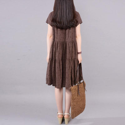 Summer Causal Embroidery Hollow Cotton Linen Midi Dress June 2021 New-Arrival 
