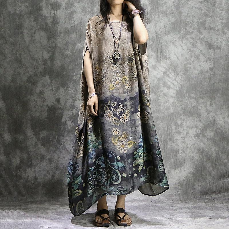 Summer Chiffon Two Piece Printed Loose Bat-wing Sleeve Dress Maxi Dresses Cll 
