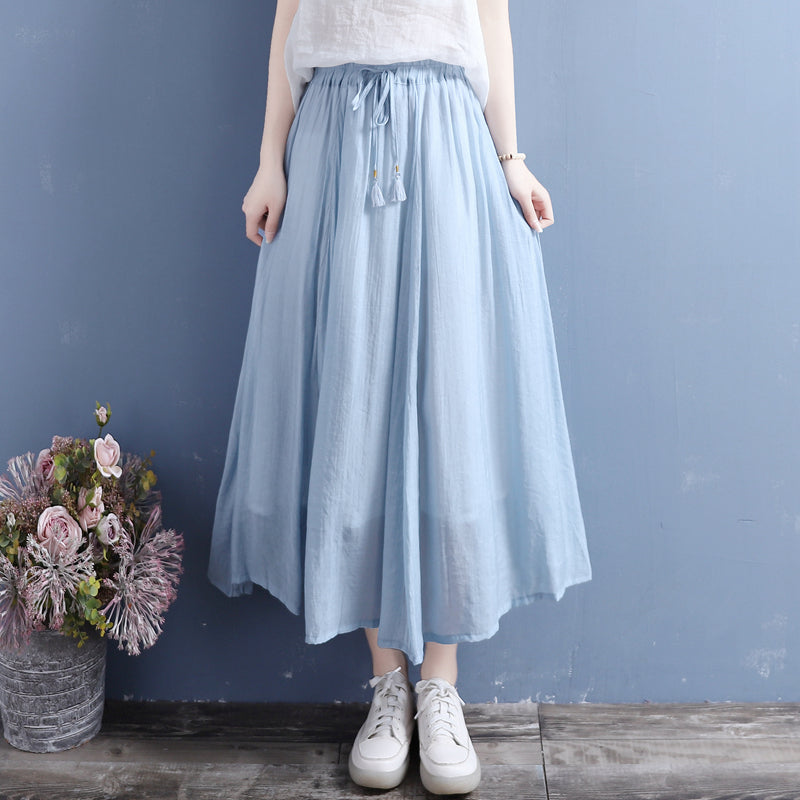Summer Cotton Casual Loose Pleated Skirt
