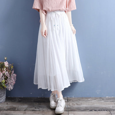 Summer Cotton Casual Loose Pleated Skirt