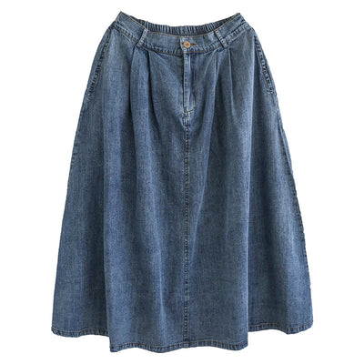Summer Cotton Denim Retro A-Line High Waist Skirt