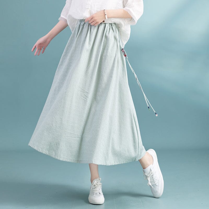Summer Cotton Linen Retro Tassel A-Line Skirt