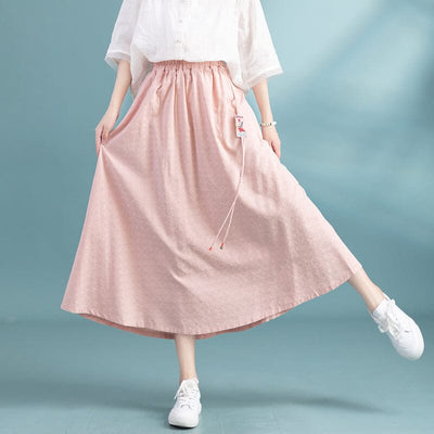 Summer Cotton Linen Retro Tassel A-Line Skirt May 2023 New Arrival One Size Pink 