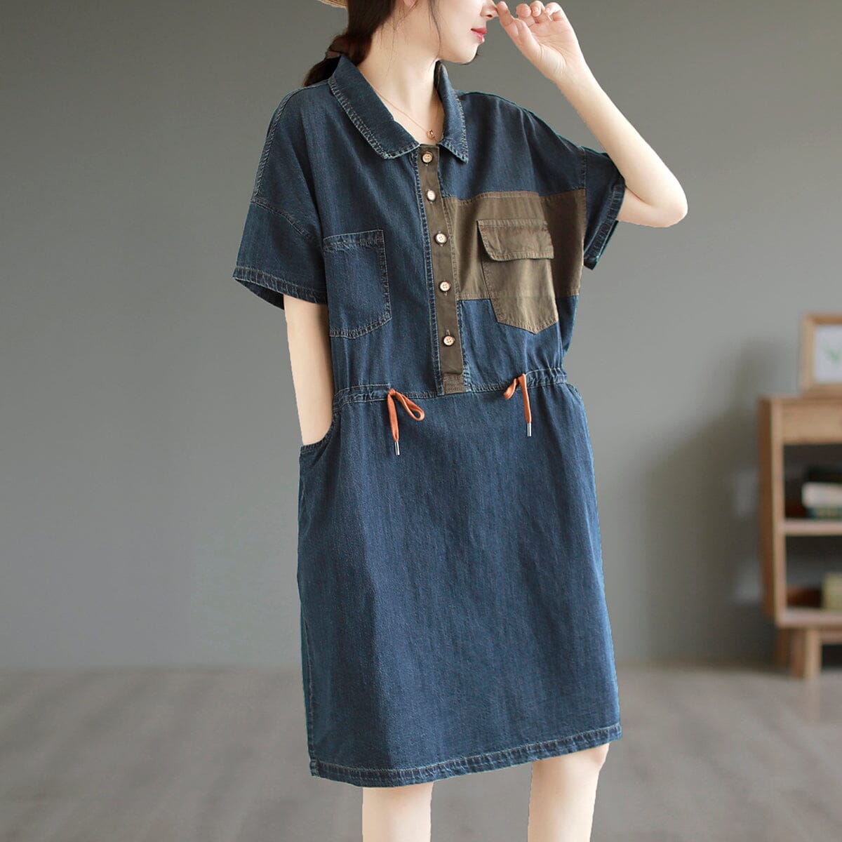 Summer Cotton Loose Casual Denim Mini Dress May 2023 New Arrival 