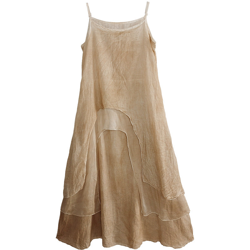 Summer Cotton Loose Sleeveless Adjustable Straps Dress