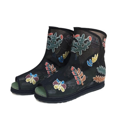Summer Embroidered Mesh Sandals Fish Mouth Boots