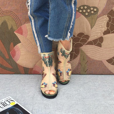 Summer Embroidered Mesh Sandals Fish Mouth Boots 2019 April New 