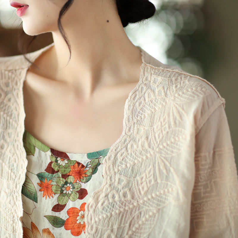 Summer Embroidery Lace V-neck Sun Production Cotton Cardigan May 2022 New Arrival 