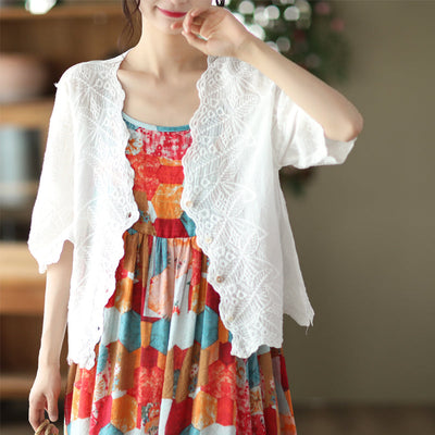Summer Embroidery Lace V-neck Sun Production Cotton Cardigan May 2022 New Arrival 