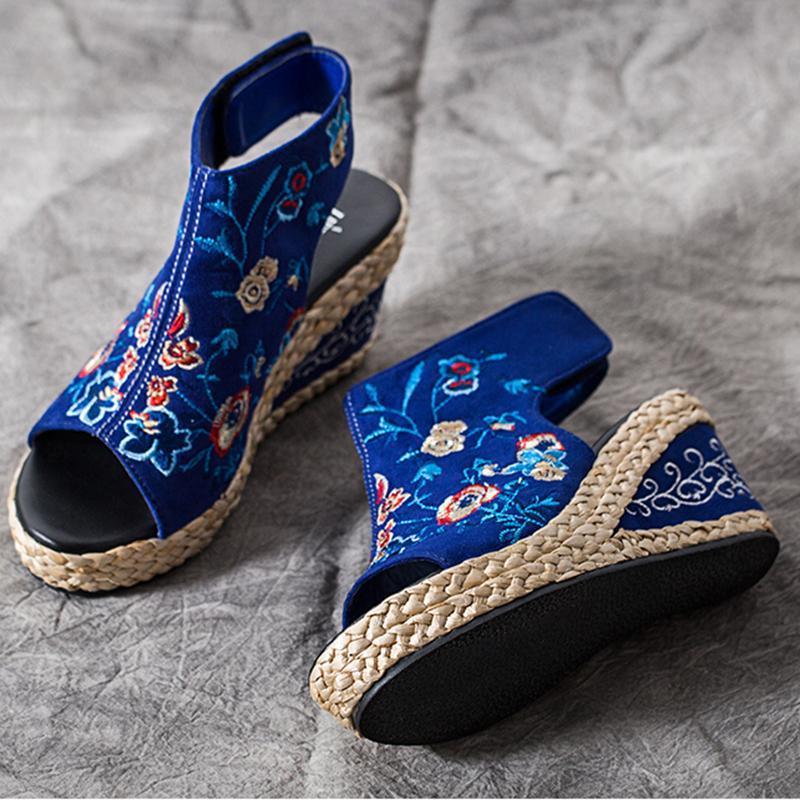 Summer Ethnic Embroidery Wedge Women Sandals 2019 April New 