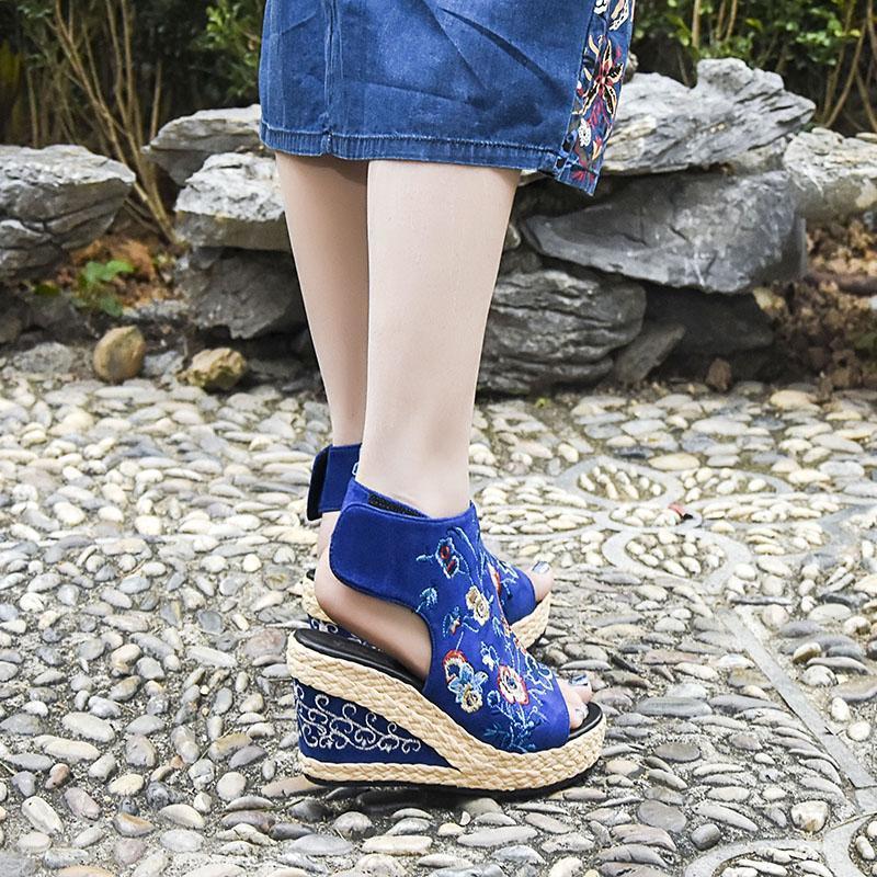 Summer Ethnic Embroidery Wedge Women Sandals