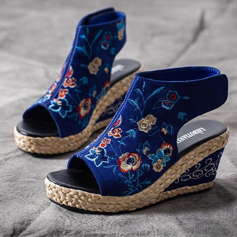 Summer Ethnic Embroidery Wedge Women Sandals 2019 April New 