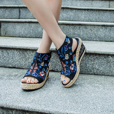 Summer Ethnic Embroidery Wedge Women Sandals
