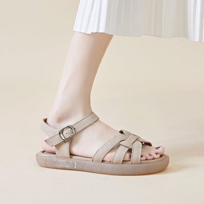 Summer Fashion Soft Leather Velcro Beach Sandals