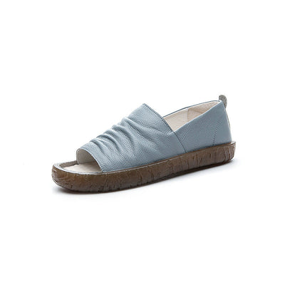 Summer Flat Leather Soft Pleated Handmade Sandals Jul 2022 New Arrival 35 Blue 