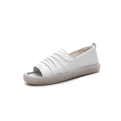 Summer Flat Leather Soft Pleated Handmade Sandals Jul 2022 New Arrival 35 White 