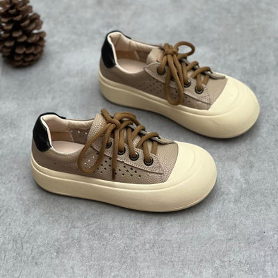 Summer Handmade Retro Hollow Leather Casual Shoes May 2023 New Arrival Gray 35 