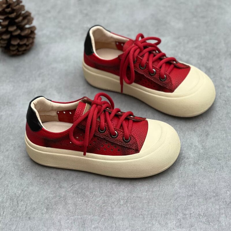 Summer Handmade Retro Hollow Leather Casual Shoes May 2023 New Arrival Red 35 