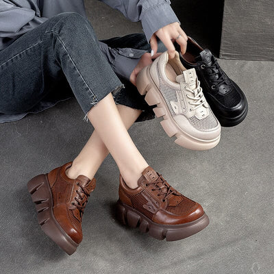 Summer Hollow Breather Leather Thick Solid Casual Shoes