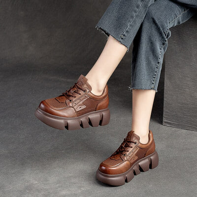Summer Hollow Breather Leather Thick Solid Casual Shoes