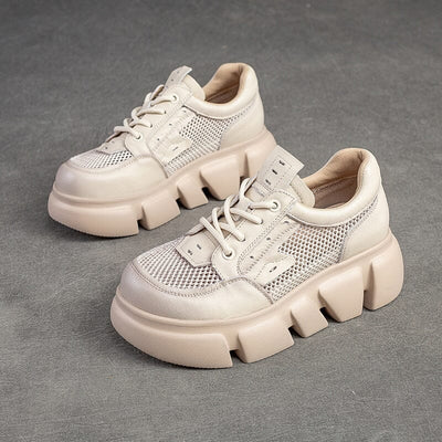 Summer Hollow Breather Leather Thick Solid Casual Shoes Apr 2023 New Arrival Beige 35 