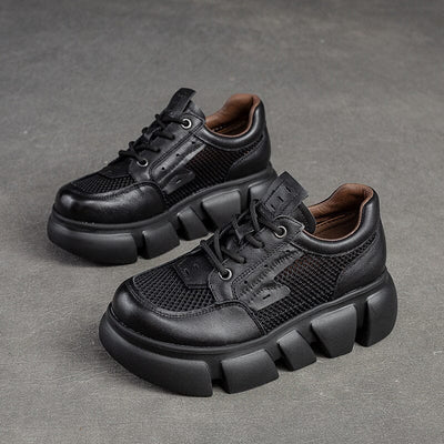 Summer Hollow Breather Leather Thick Solid Casual Shoes Apr 2023 New Arrival Black 35 