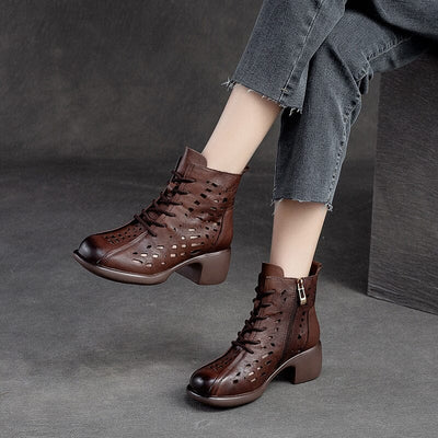 Summer Hollow Leather Chunky Lug Sole Boots Feb 2023 New Arrival 