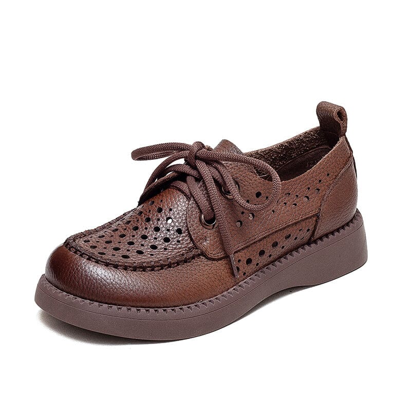 Summer Hollow Leather Retro Casual Loafers