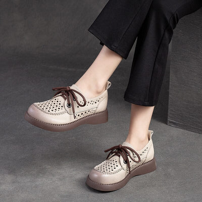 Summer Hollow Leather Retro Casual Loafers