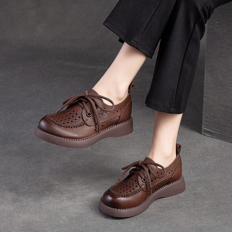 Summer Hollow Leather Retro Casual Loafers Apr 2023 New Arrival 