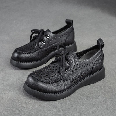 Summer Hollow Leather Retro Casual Loafers Apr 2023 New Arrival Black 35 