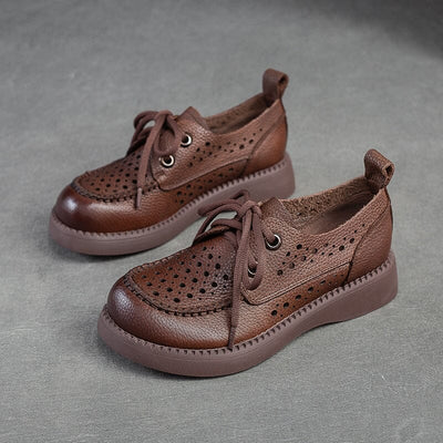 Summer Hollow Leather Retro Casual Loafers Apr 2023 New Arrival Brown 35 