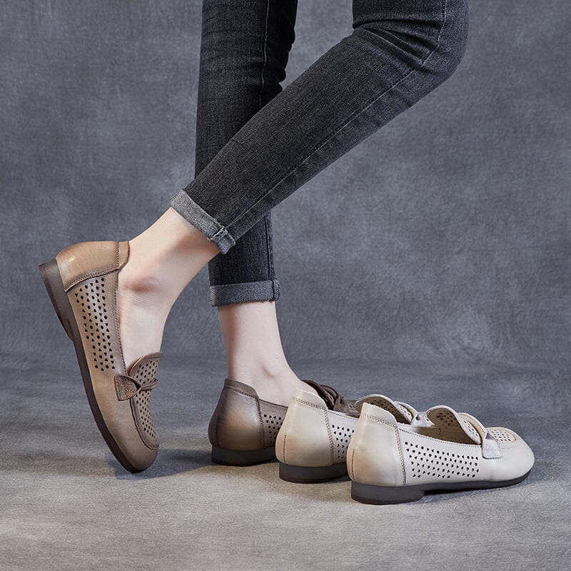 Summer Hollow Leather Soft Flat Casual Shoes