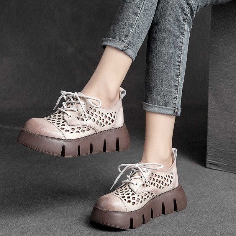 Summer Hollow Leather Solid Platform Casual Shoes Feb 2023 New Arrival 