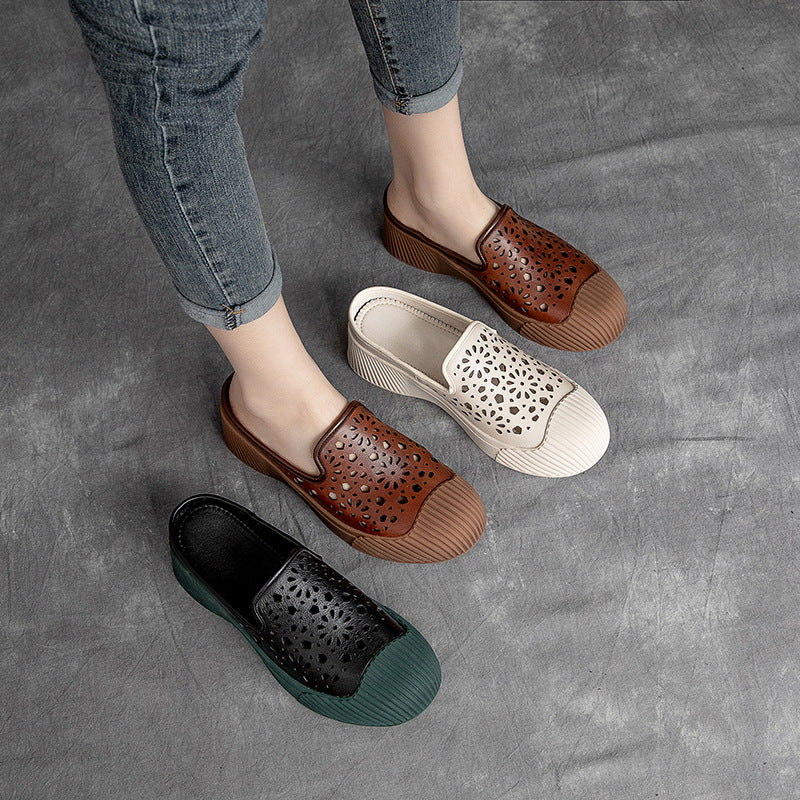 Summer Hollow Leather Women Vintage Casual Shoes