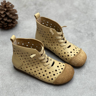 Summer Hollow Out Leather Women Vintage Boots