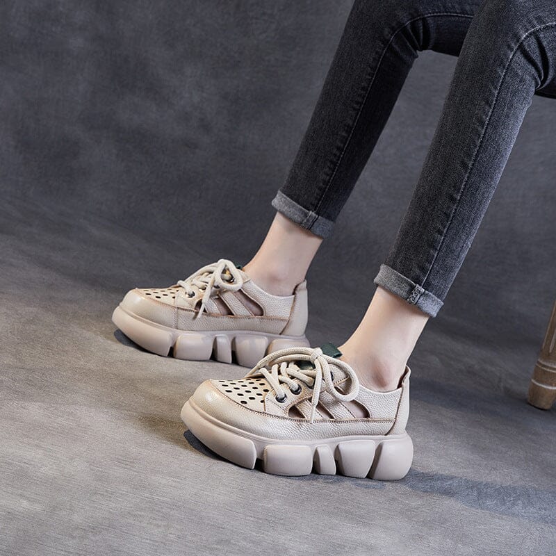 Summer Hollow Retro Leather Casual Platform Sandals Apr 2023 New Arrival 