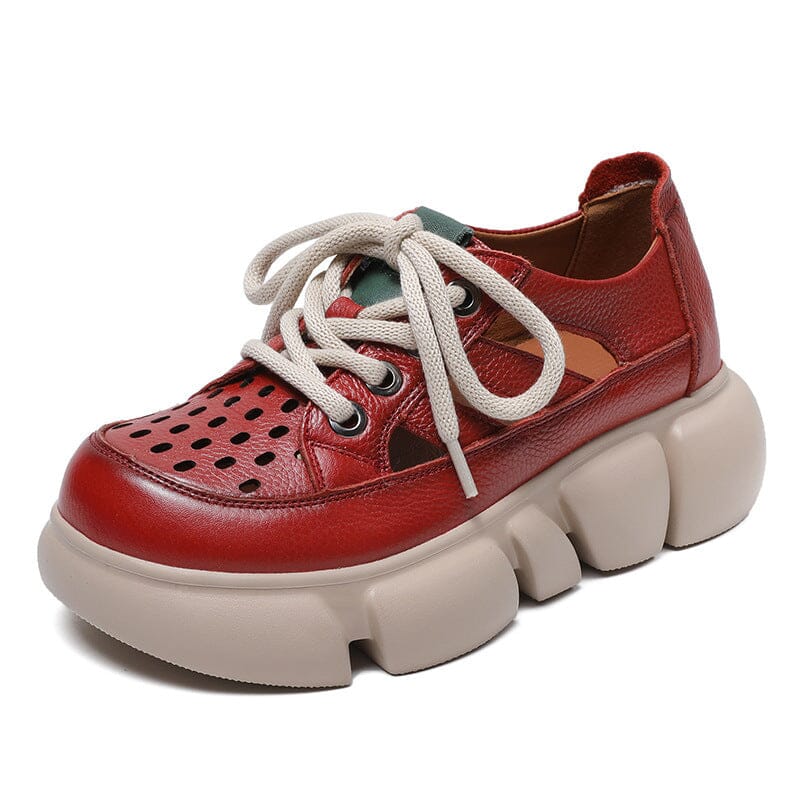 Summer Hollow Retro Leather Casual Platform Sandals Apr 2023 New Arrival Red 35 