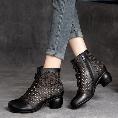 Summer Hollow Retro Leather Floral Fashion Boots Dec 2021 New Arrival 