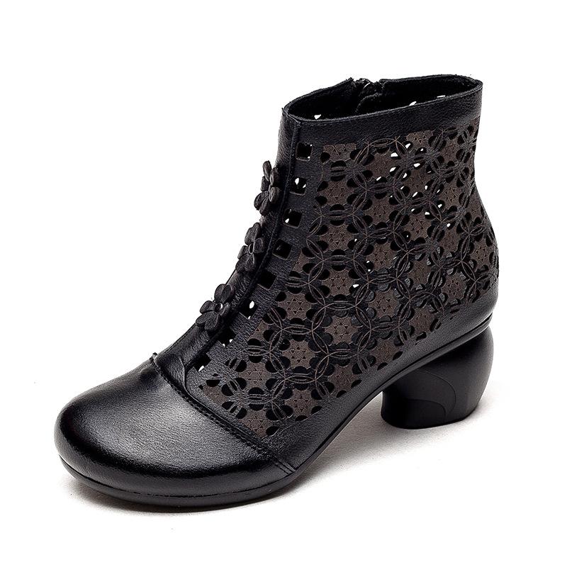 Summer Hollow Retro Leather Floral Fashion Boots