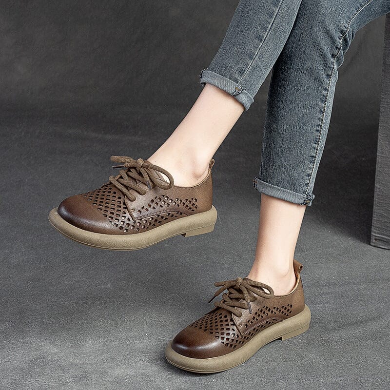 Summer Hollow Soft Leather Flat Casual Shoes