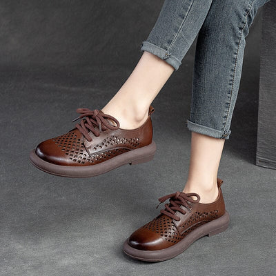 Summer Hollow Soft Leather Flat Casual Shoes Apr 2023 New Arrival 