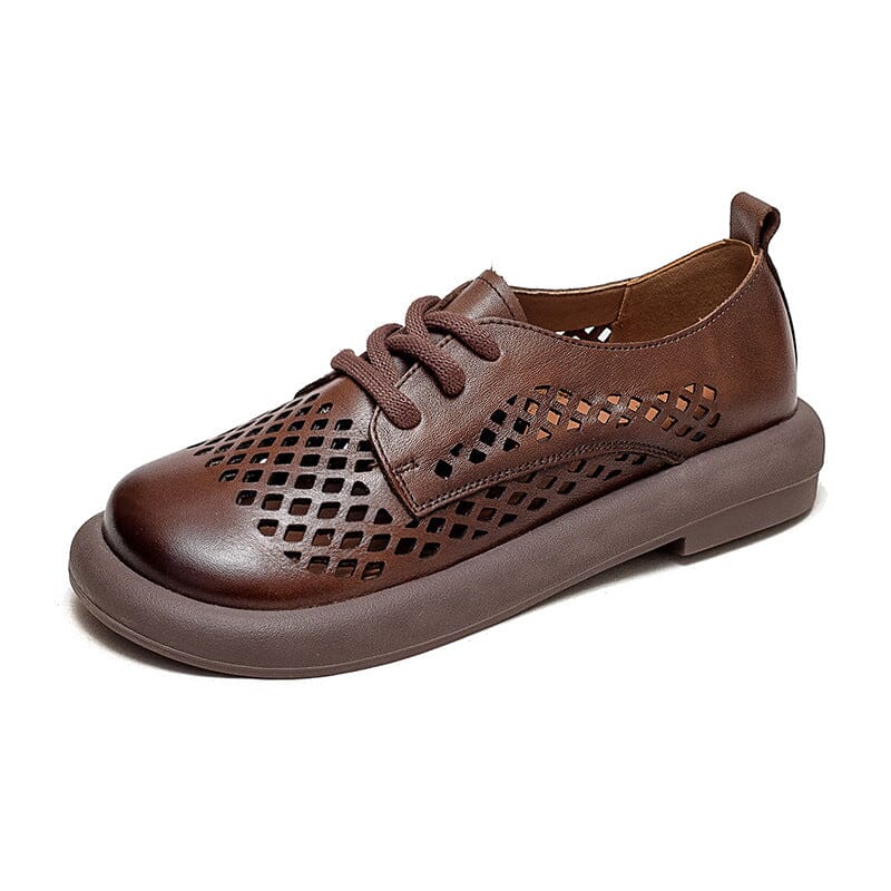 Summer Hollow Soft Leather Flat Casual Shoes Apr 2023 New Arrival 