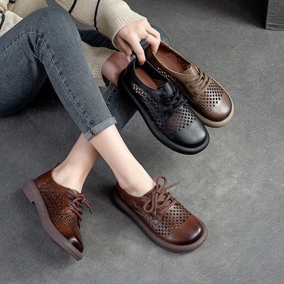 Summer Hollow Soft Leather Flat Casual Shoes