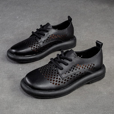 Summer Hollow Soft Leather Flat Casual Shoes Apr 2023 New Arrival Black 35 