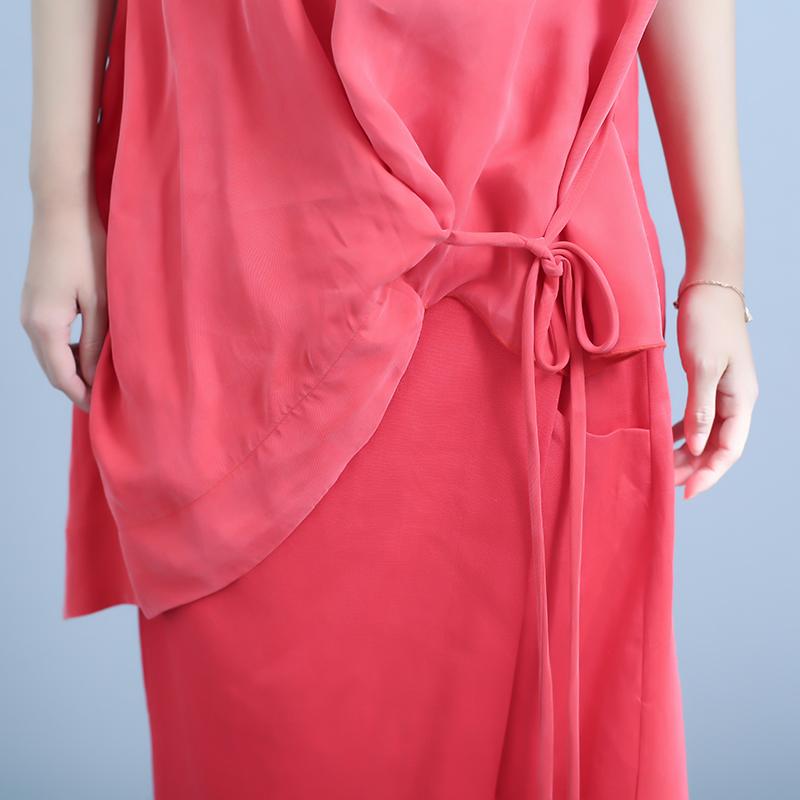 Summer Irregular Fake Two-Piece Sleeveless Silk Stitching Linen Dress